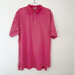Peter Millar  Short Sleeve Polo Red Striped 100% Cotton Golf Size XL
